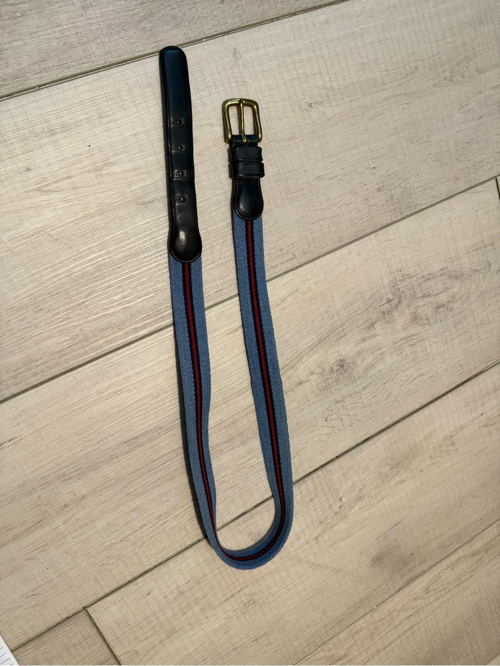 Coach Women's Blue Stripe Wool Belt with Leather Trim